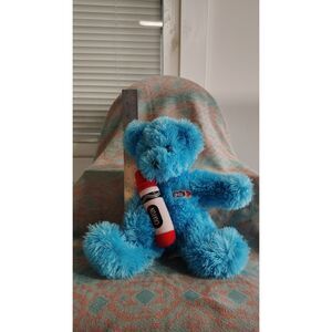 Toy Network 10" Fuzzy Blue Teddy Bear With Red Crayon